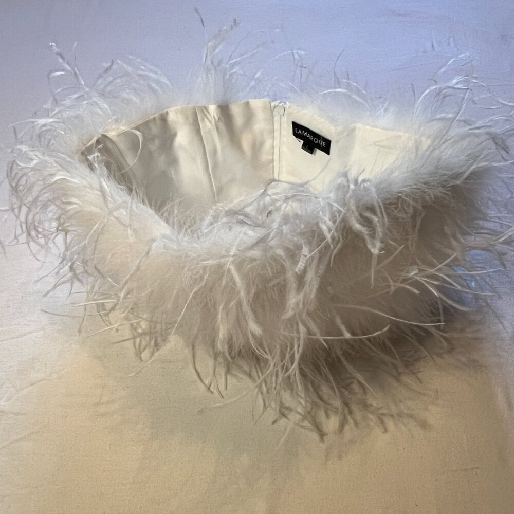 LAMARQUE Feather Bustier‎ Zaina White Cropped Strapless Top Size Large - Picture 9 of 9